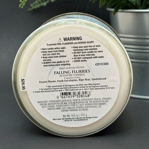 BBW Falling Flurries Bath & Body Works 3 Wick Candle - Picture 9 of 10